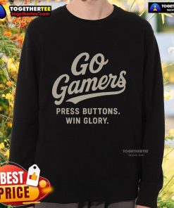 Pretty Go Gamer sweatshirt featuring a stylish design with buttons and gaming motifs, perfect for gamers seeking glory.