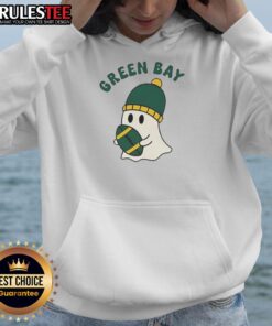 Pretty Green Bay Packers ghost football Halloween hoodie featuring spooky design and team colors for festive fans.