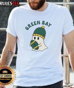 Pretty Green Bay Packers Ghost Football Halloween T-Shirt featuring a spooky design perfect for game day festivities.