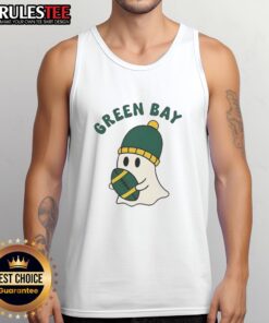 Pretty Green Bay Packers ghost football Halloween tank top featuring a spooky design for fans celebrating Halloween.