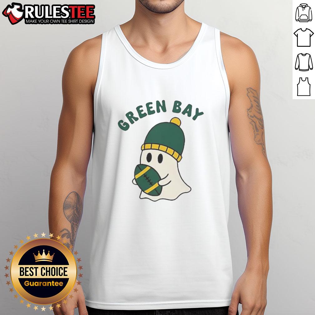 Pretty Green Bay Packers Ghost Football Halloween Tank Top Pretty Green Bay Packers ghost football Halloween tank top featuring a spooky design for fans celebrating Halloween.