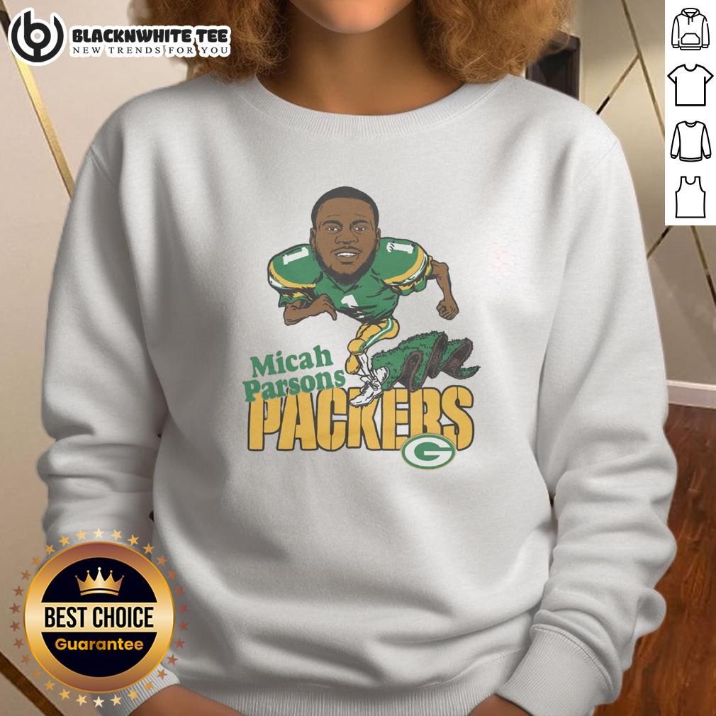 Pretty Green Bay Packers Micah Parsons Sweatshirt Alt Text: Micah Parsons wearing a stylish green sweatshirt supporting the Green Bay Packers at a game.