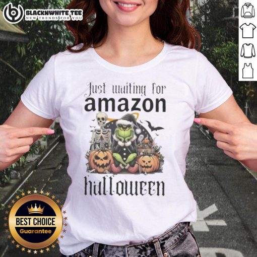 Pretty Grinch Halloween ladies tee, featuring a playful design perfect for festive celebrations and Amazon shopping.