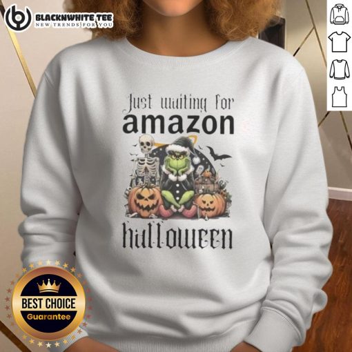 Alt Text: Pretty Grinch Halloween sweatshirt ready for Amazon shoppers, featuring festive design and vibrant colors.