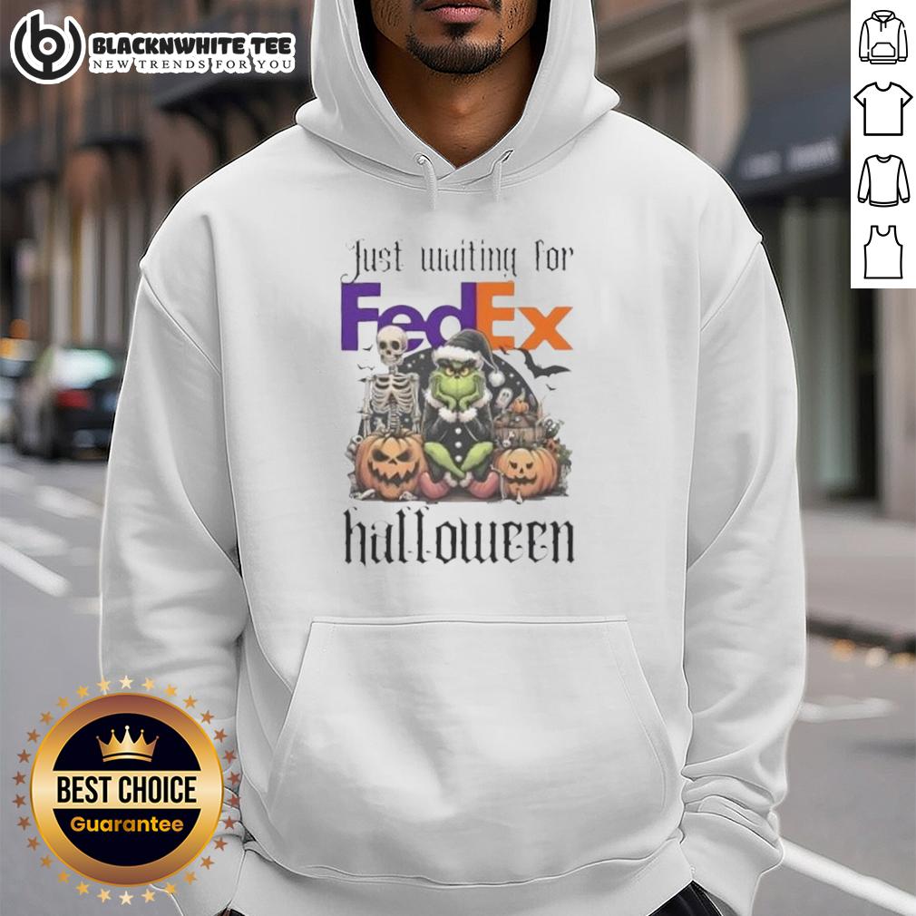 Pretty Grinch Just Waiting For Fedex Halloween Hoodie Alt Text: Pretty Grinch Halloween hoodie waiting for FedEx delivery, featuring festive design and vibrant colors for holiday spirit.