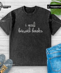 Alt Text: Pretty Heather Dubrow wearing a 'I Read Banned Books' washed t-shirt, showcasing her stylish and bold literary statement.