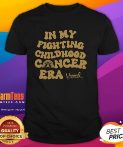 Alt Text: Pretty In My Fighting Childhood Cancer Era T-Shirt design featuring vibrant colors and empowering message for cancer awareness.