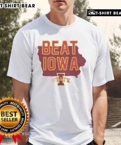 Pretty Iowa State Cyclones Beat Iowa Hawkeyes T-Shirt featuring vibrant team colors and logos for fans.