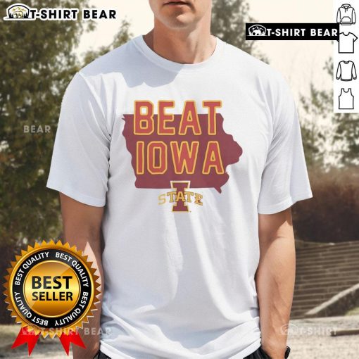 Pretty Iowa State Cyclones Beat Iowa Hawkeyes T-Shirt featuring vibrant team colors and logos for fans.
