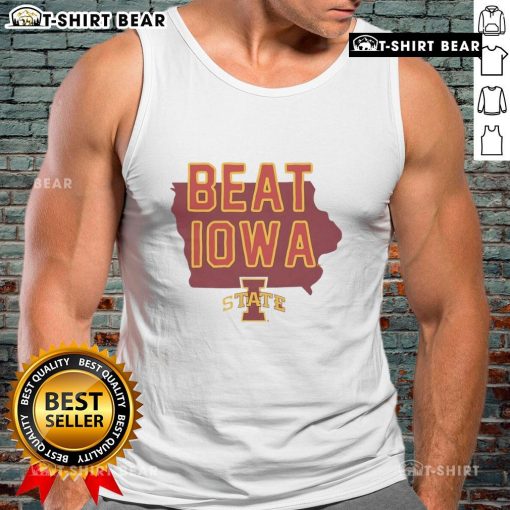 Alt Text: Stylish tank top featuring Iowa State Cyclones beating Iowa Hawkeyes in a vibrant design, perfect for fans.