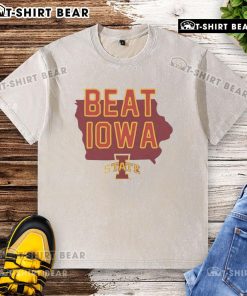 Pretty Iowa State Cyclones beat Iowa Hawkeyes washed t-shirt featuring team colors and logo, perfect for fans.