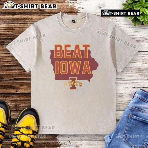 Pretty Iowa State Cyclones beat Iowa Hawkeyes washed t-shirt featuring team colors and logo, perfect for fans.