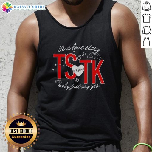 Pretty It's A Love Story tank top featuring 'Just Say Yes' design, perfect for casual wear and romantic occasions.