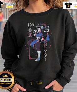 Alt Text: Chun Li Street Fighter sweatshirt featuring a stylish design, perfect for fans and casual wear. Pretty Just A Girl collection.