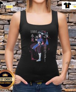 Alt Text: Pretty Just A Girl Chun Li Street Fighter tank top featuring vibrant graphics and stylish design for gaming fans.