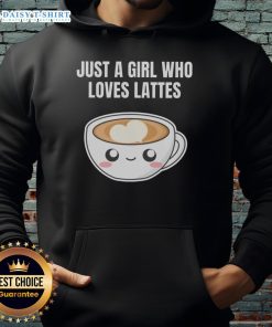 Alt Text: Kawaii hoodie featuring 'Just a girl who loves lattes' design, perfect for coffee and espresso lovers.