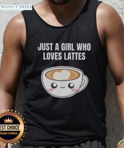 Pretty girl wearing a kawaii tank top, enjoying lattes and espresso at a cozy cafe, perfect for coffee lovers.