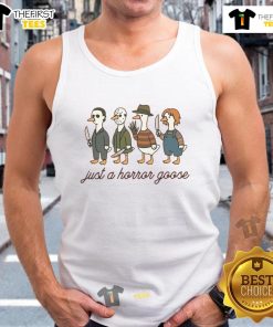 Pretty Just A Horror Goose Halloween tank top featuring a spooky goose design perfect for Halloween festivities.