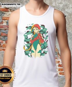 Pretty Killer Bee Cammy from Street Fighter wearing a stylish tank top, showcasing her iconic look and fierce attitude.
