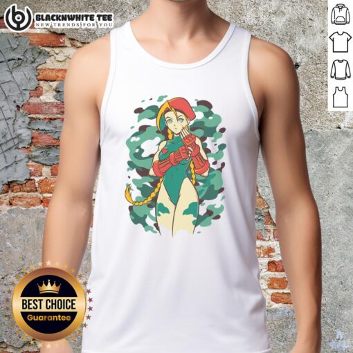 Pretty Killer Bee Cammy from Street Fighter wearing a stylish tank top, showcasing her iconic look and fierce attitude.