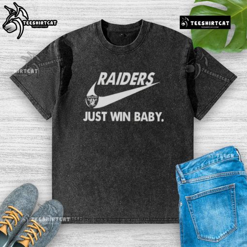 Alt Text: Pretty Las Vegas Raiders Football 'Just Win Baby' washed t-shirt in black, perfect for fans and game day attire.