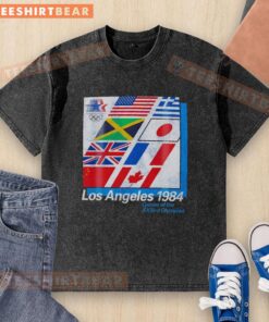 Vintage washed t-shirt featuring flags from the 1984 Los Angeles Games of the XXIIIrd Olympiad. Perfect for sports fans!