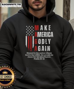 Pretty Make America Godly Again hoodie featuring a vibrant USA flag design, perfect for patriotic fashion enthusiasts.