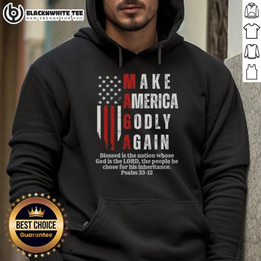 Pretty Make America Godly Again hoodie featuring a vibrant USA flag design, perfect for patriotic fashion enthusiasts.