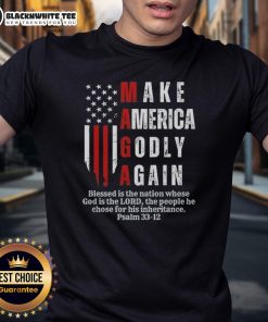 Alt Text: Pretty Make America Godly Again USA Flag T-Shirt featuring patriotic design and vibrant colors for stylish expression.