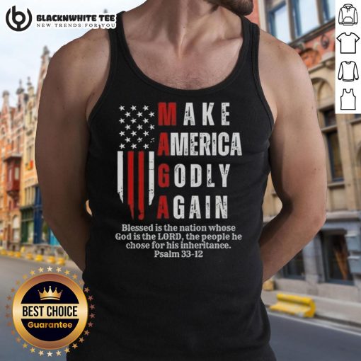 Pretty Make America Godly Again USA Flag Tank Top featuring a vibrant American flag design for patriotic fashion.