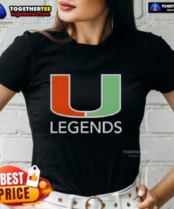 Alt Text: Ladies' tee featuring the Pretty Miami Hurricanes Legends logo, perfect for fans of Miami Hurricanes apparel.