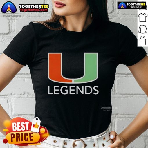 Alt Text: Ladies' tee featuring the Pretty Miami Hurricanes Legends logo, perfect for fans of Miami Hurricanes apparel.