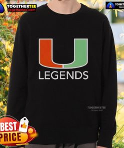 Alt Text: Stylish Miami Hurricanes Legends logo sweatshirt, perfect for fans showcasing team spirit and comfort.