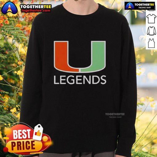Alt Text: Stylish Miami Hurricanes Legends logo sweatshirt, perfect for fans showcasing team spirit and comfort.