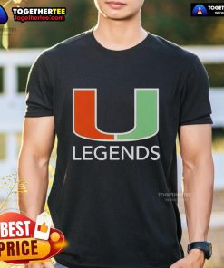 Stylish Miami Hurricanes Legends logo T-shirt featuring vibrant colors, perfect for fans and sports enthusiasts.