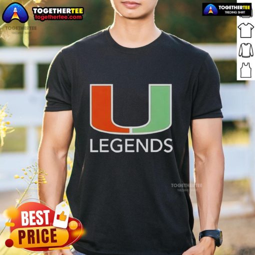 Stylish Miami Hurricanes Legends logo T-shirt featuring vibrant colors, perfect for fans and sports enthusiasts.