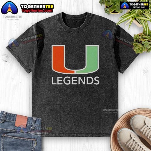 Pretty Miami Hurricanes Legends logo on a washed t-shirt, perfect for fans and collectors of college sports apparel.