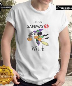 Alt Text: Pretty Minnie Mouse Halloween T-Shirt featuring 'I'm The Safeway Witch' for fun Trick or Treat celebrations.