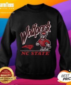 Alt Text: Vintage North Carolina State Wolfpack fly-by sweatshirt showcasing classic design and school spirit in bold colors.