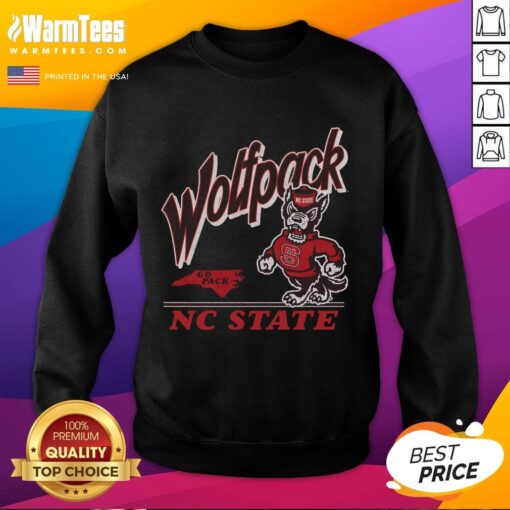 Alt Text: Vintage North Carolina State Wolfpack fly-by sweatshirt showcasing classic design and school spirit in bold colors.