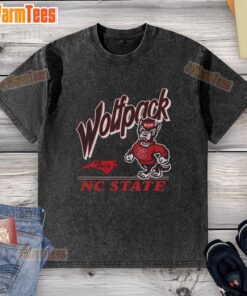 Vintage washed T-shirt featuring the North Carolina State Wolfpack logo, perfect for fans and casual wear.