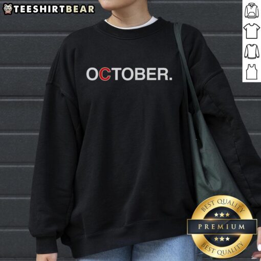 Cozy October baseball sweatshirt featuring the Chicago Cubs logo, perfect for fans enjoying fall games.