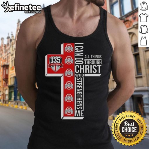 Pretty Ohio State Buckeyes tank top featuring 'I Can Do All Things Through Christ' for football fans.