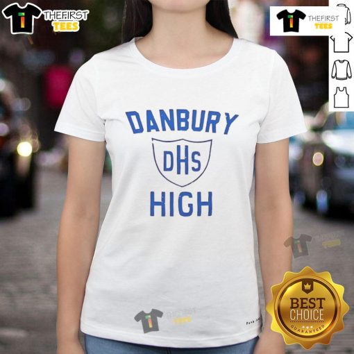 Alt Text: Pretty Paul Danbury High School logo on a stylish ladies tee, perfect for school spirit and casual wear.