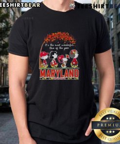 Pretty Peanuts 'It's The Most Wonderful Time Of The Year' Maryland T-Shirt featuring festive Snoopy and friends design.