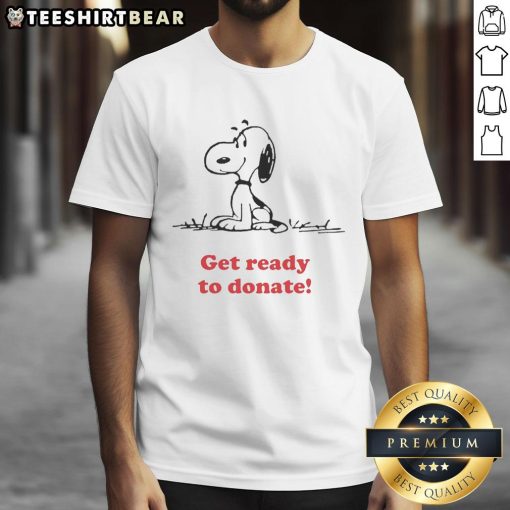 Alt Text: Pretty Peanuts X American Red Cross 'Get Ready To Donate' T-Shirt featuring iconic characters and charity message.