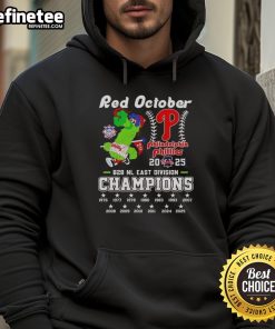 Alt Text: Philadelphia Phillies mascot Phanatic wearing a hoodie celebrating the 2025 East Division Champions.