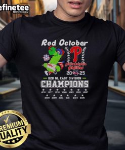 Pretty Philadelphia Phillies Baseball Phillie Phanatic East Division Champions 2025 T-Shirt featuring vibrant team colors.