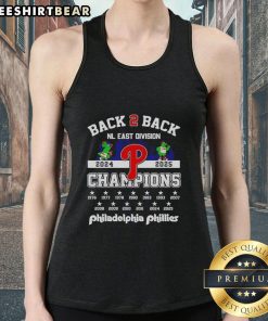Pretty Philadelphia Phillies East Division Champions 2025 tank top featuring the Phillie Phanatic mascot, back-to-back design.