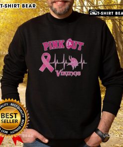 Pretty pink out breast cancer heartbeat Minnesota Vikings sweatshirt, showcasing team spirit and support for breast cancer awareness.